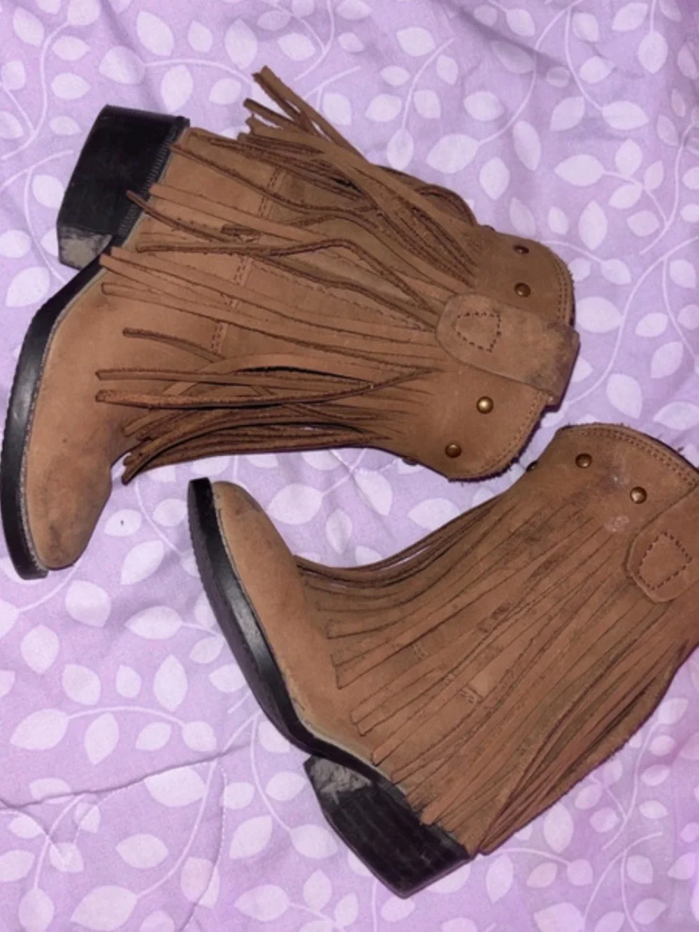 Old West Kids Tan Fringe Western Boots